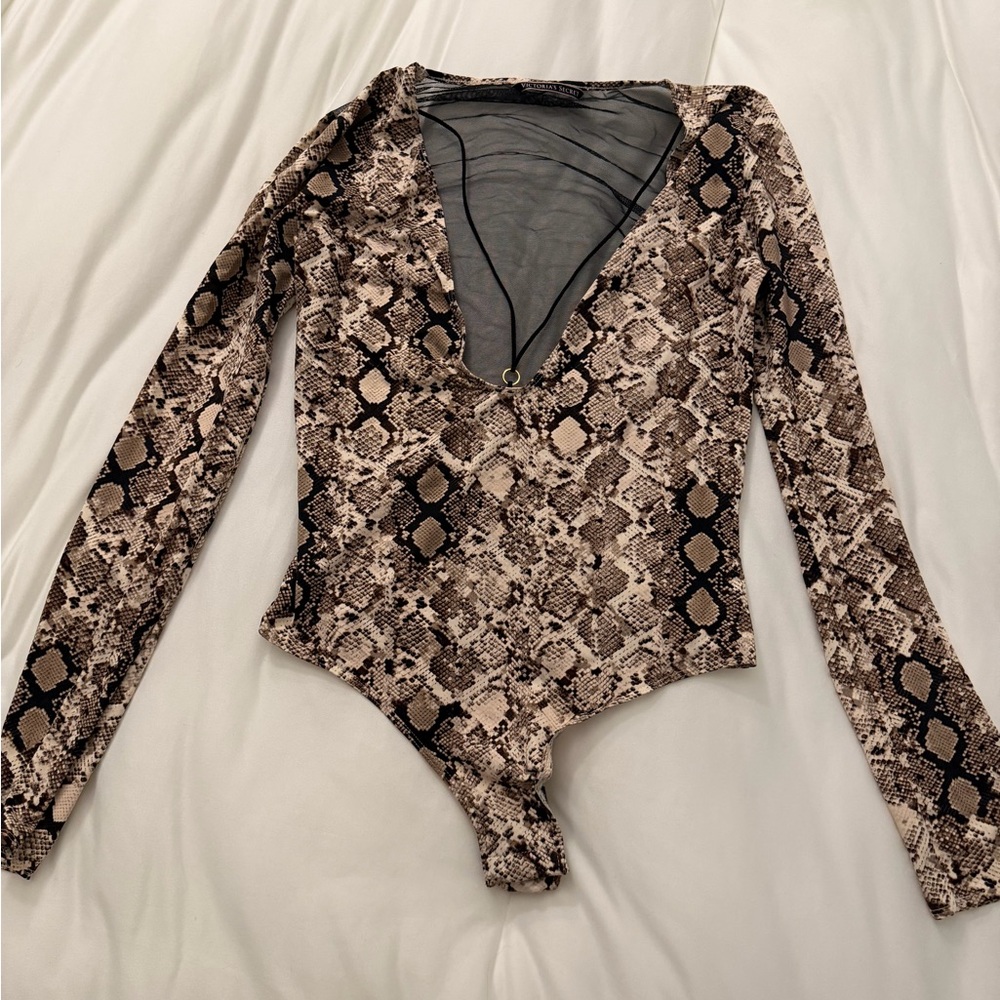 Snake Print Long-Sleeve V-Neck Bodysuit